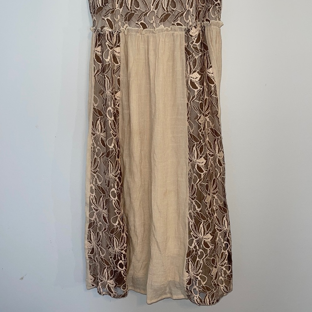 Altar’d State Women’s Tan Gauze with Tan/Brown Appliqué Floral Print Size Medium - Picture 3 of 10
